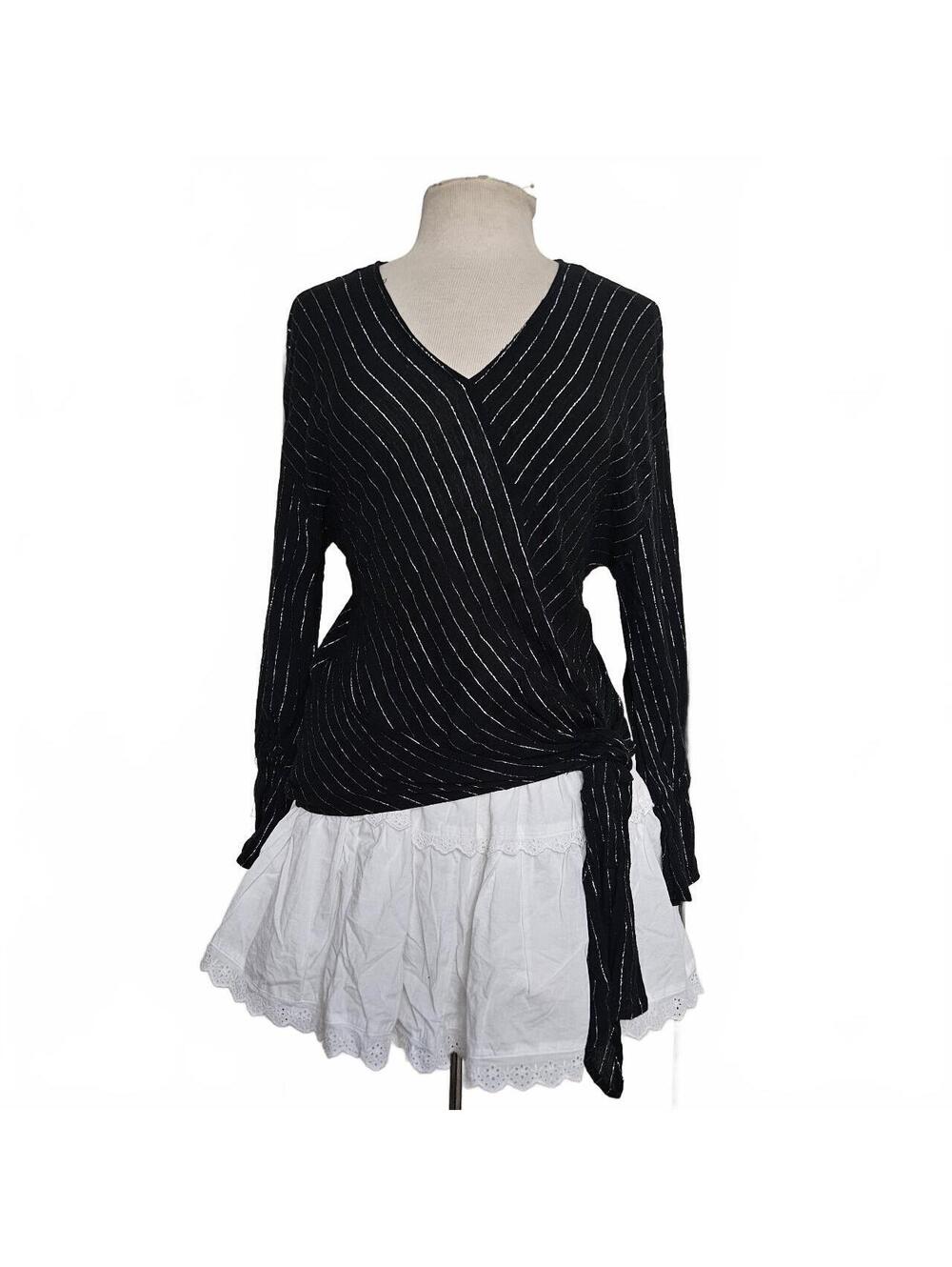 Balletcore Pin Stripe Faux Wrap Top Flare Sleeve Juicy Couture XS